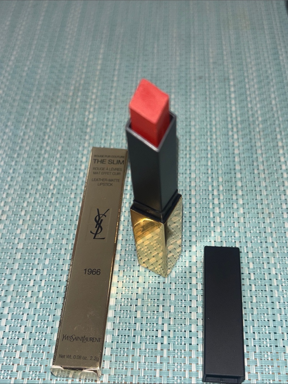 Yves Saint Laurent- The Slim Leather-Matte Lipstick — “1966” Red with Gold Case